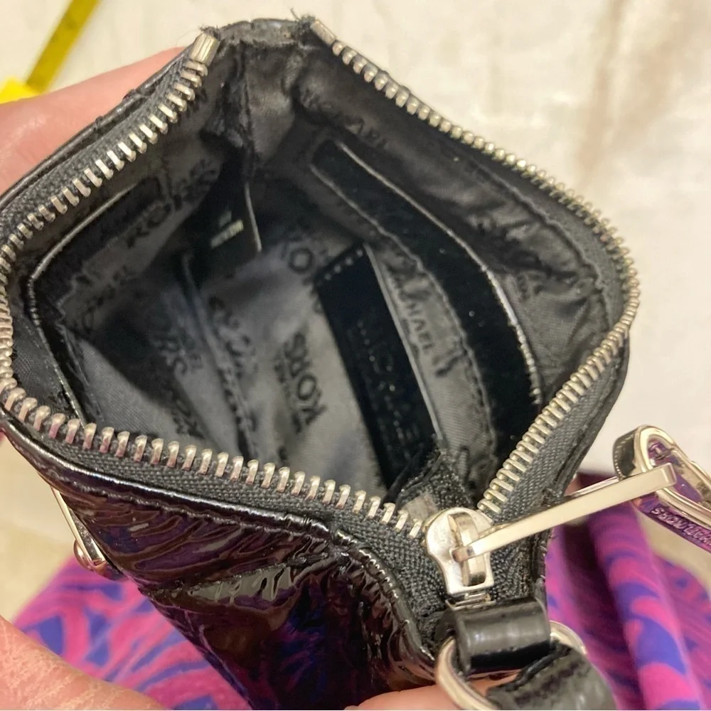 Michael Kors black patent quilted leather wristlet mini bag